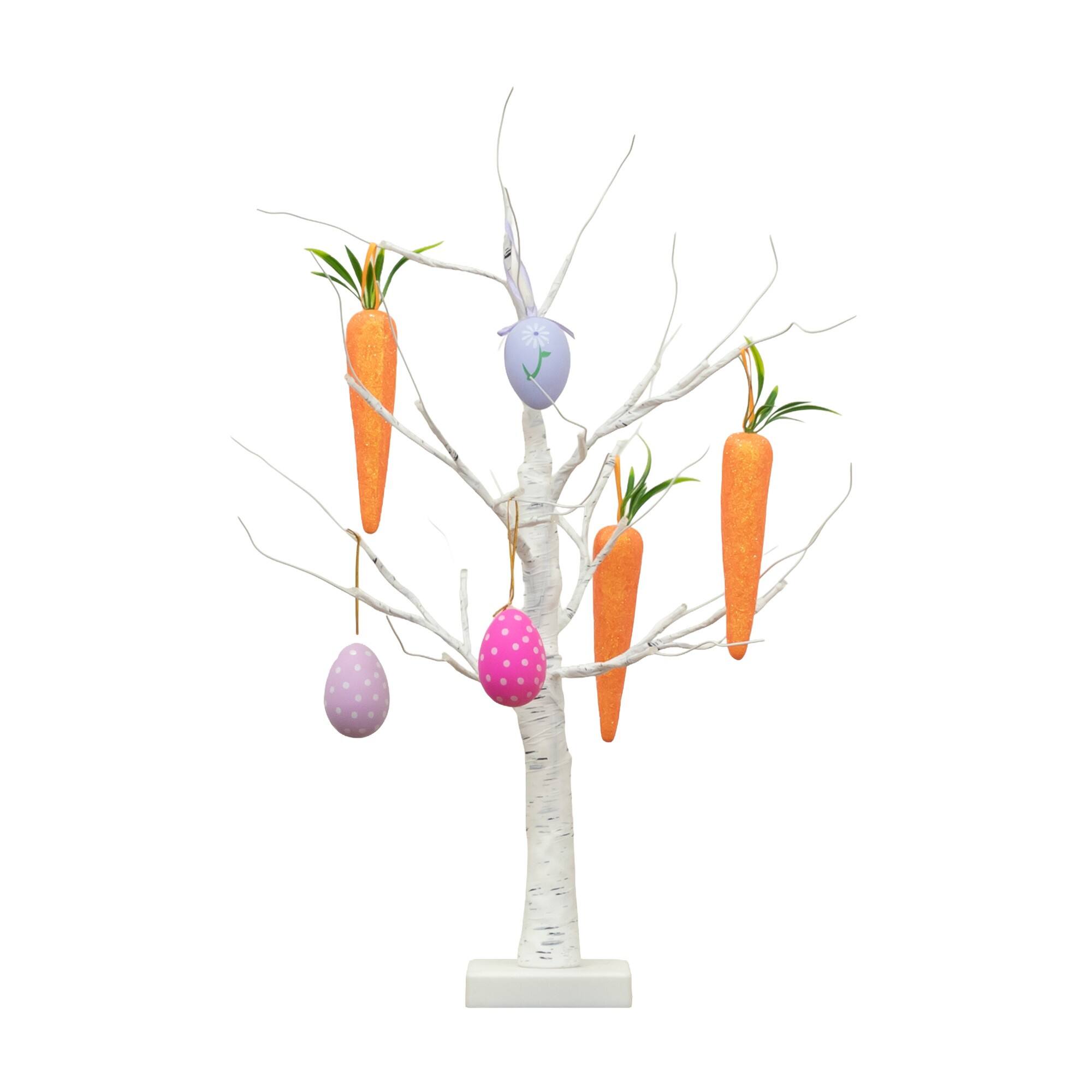2ft. Pre-Lit Artificial Easter Egg and Carrots Ornament Twig Tree with 24 Warm White LED Lights